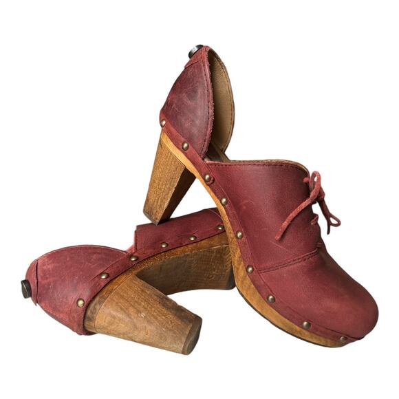 Sanita Theodora Nubuck Leather Clog Studded Wood platform 3" Heel size (38) 7 - Picture 2 of 16